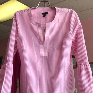 NWT J Crew pink white stripe TOP, sz 14, cotton